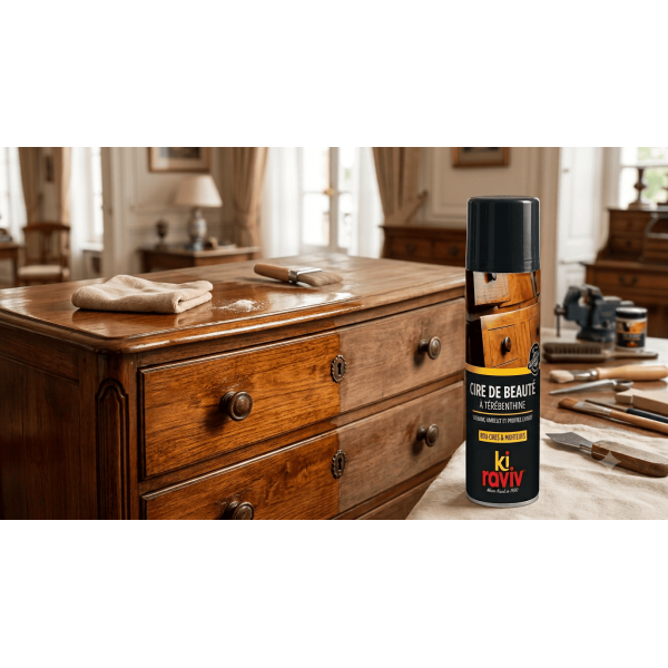 Cire de Beauté à la Térébenthine Kiraviv - Nourrit, Protège et Fait Briller vos Meubles en Bois